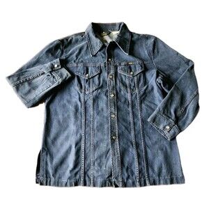 70's Maverick Mens XL Denim Pearl Snap Work Shirt Jacket Made USA VTG Rancher